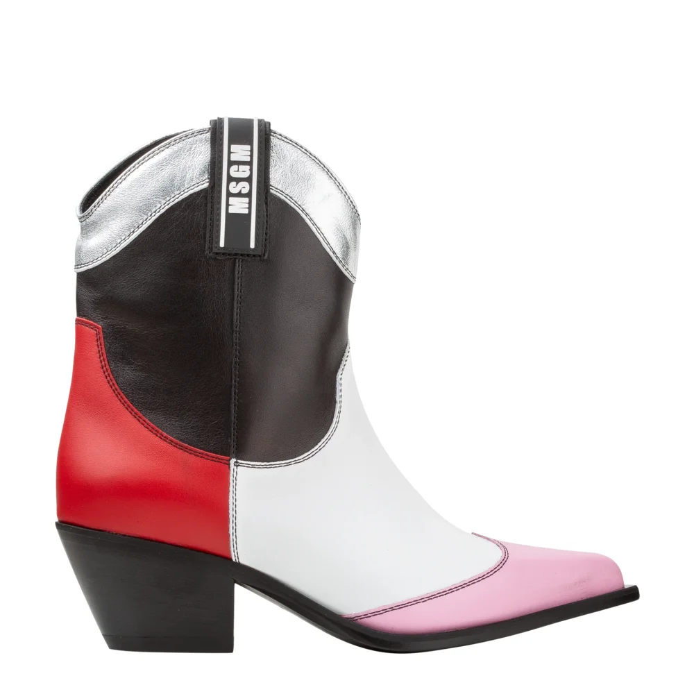 Tronchetto Donna Texan Ankle Boots — Black/Red/Pink
