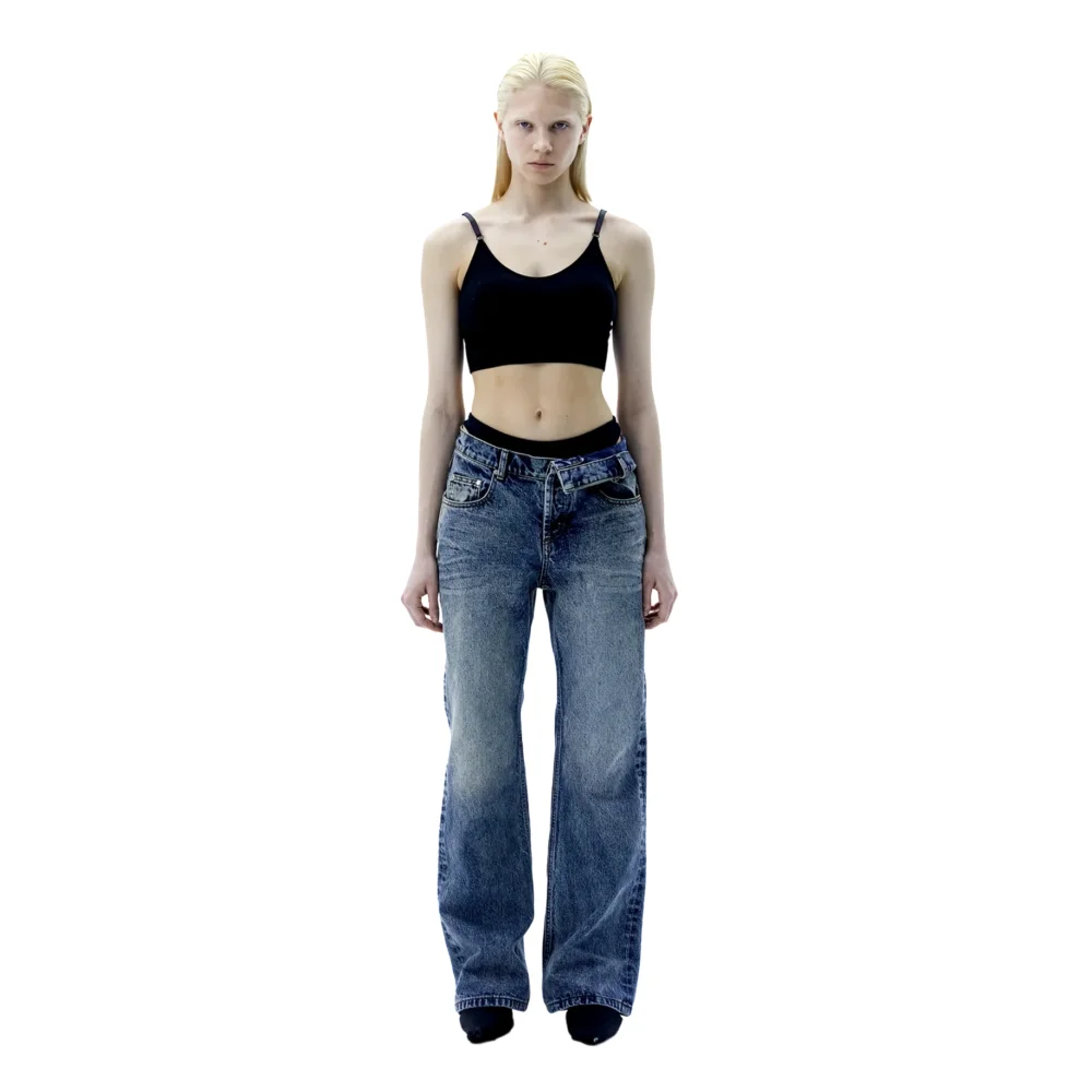 (Ariella) Folded Denim Pants — Washed Blue