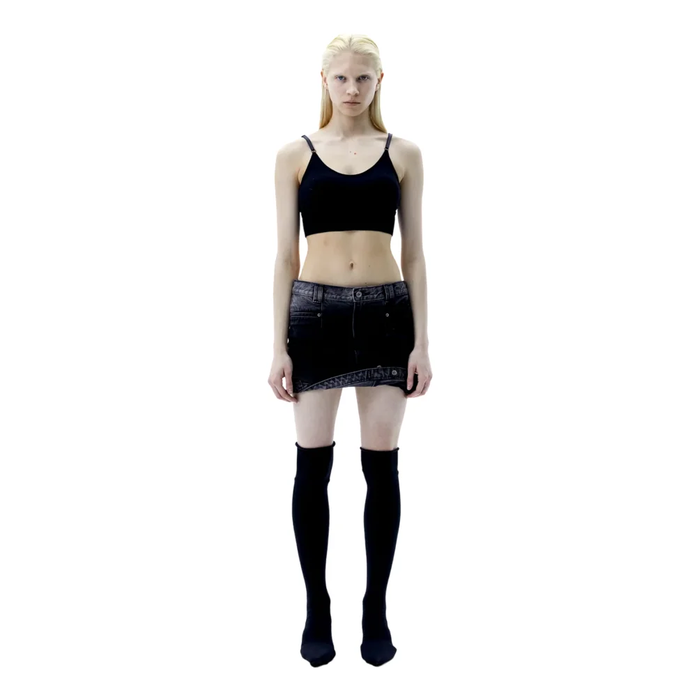 (Ariella) Spoiled Denim Skirt — Washed Black