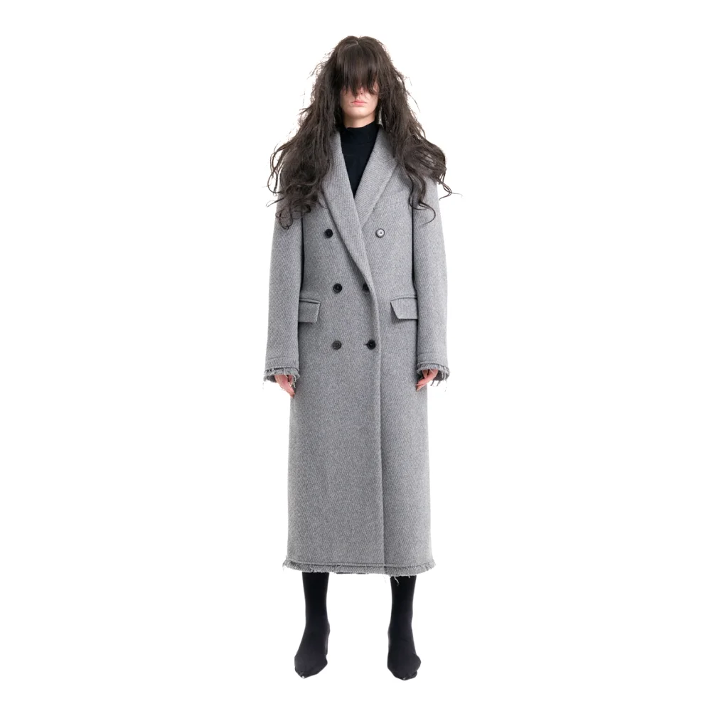 (Emma) Damaged Double Breasted Coat in Grey