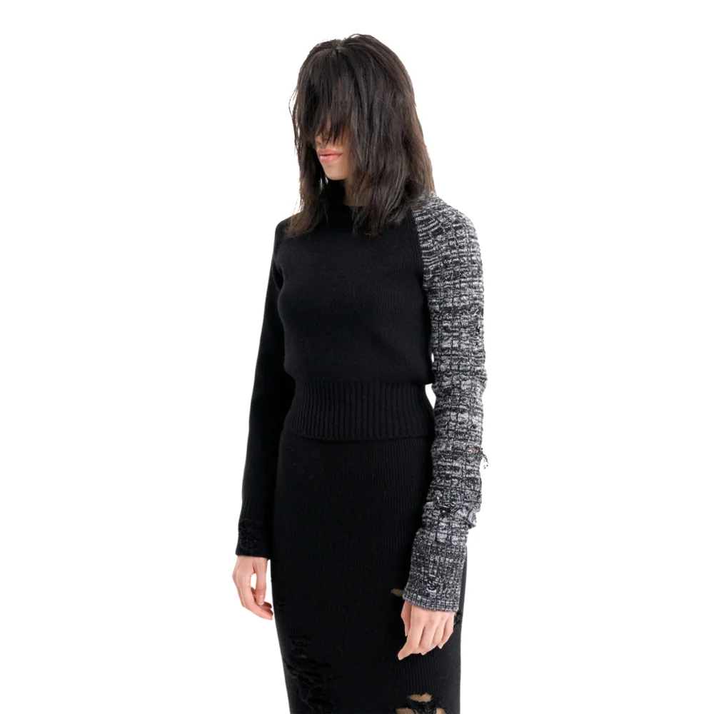 (Emma) Unbalanced Knit Sweater in Black - 4