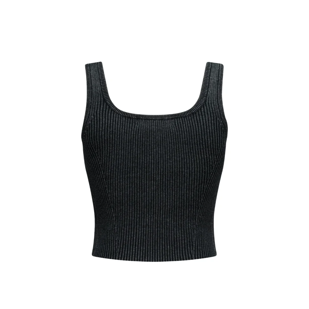 Moto Knit Bra Top in Faded Black - 5