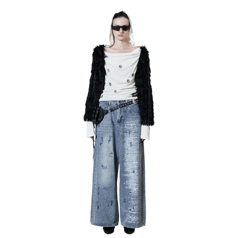 Eyelet Hooded Batwing Top in White