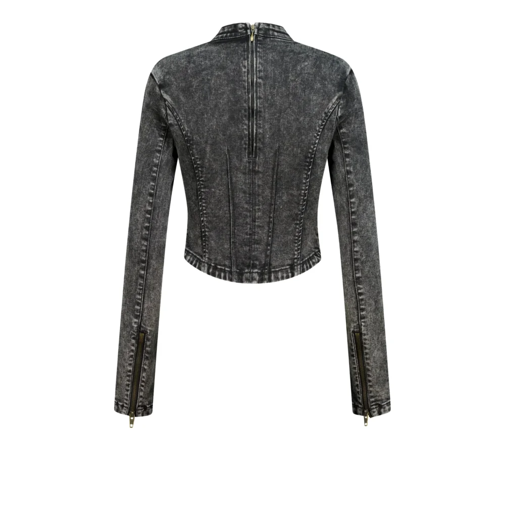 Moto Denim Jacket in Black - 4