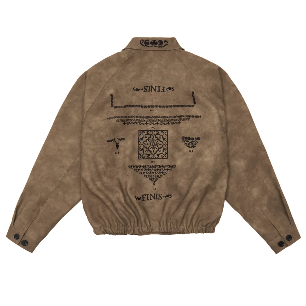 Embroidered Leather Jacket in Brown