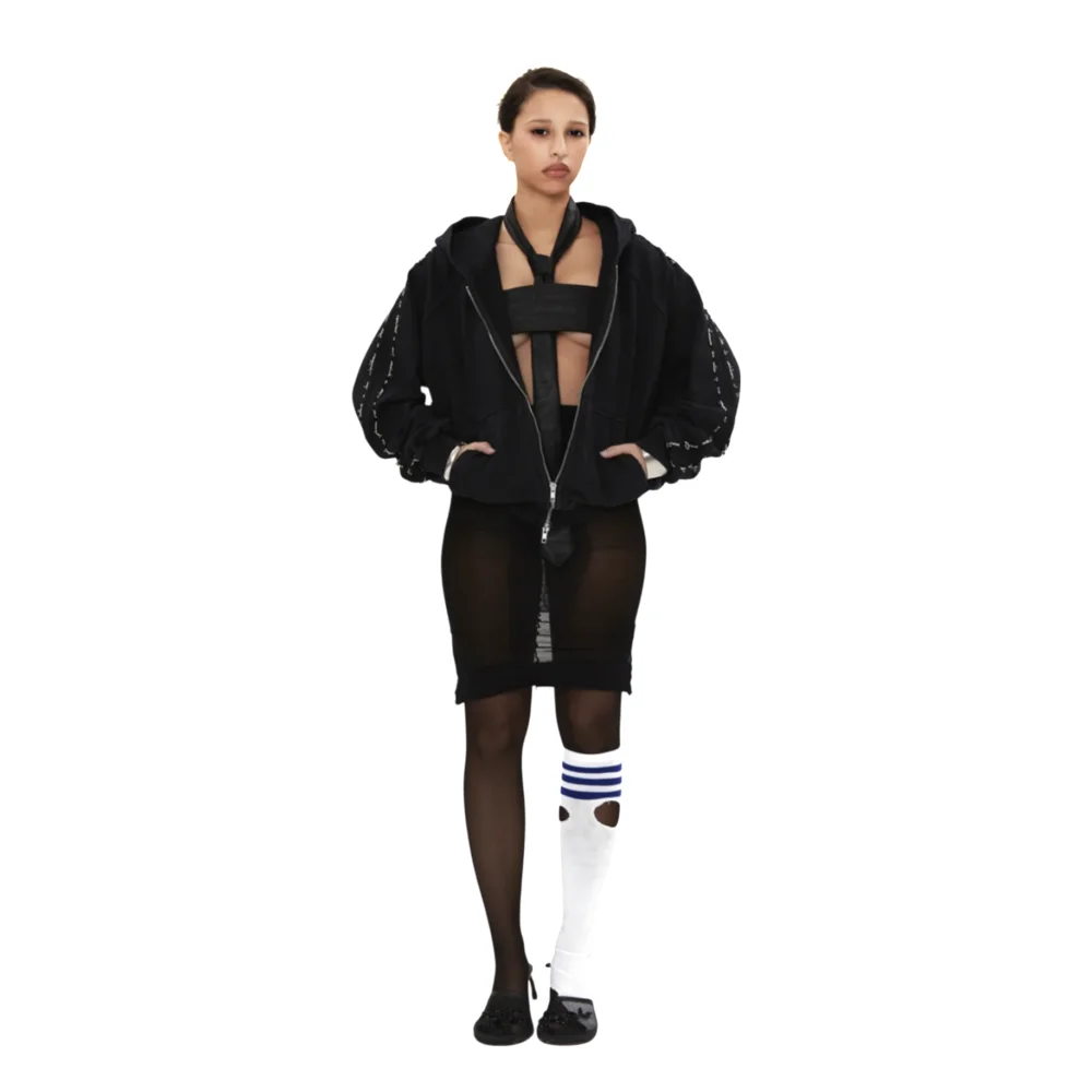 Beaded Track Hoodie in Pigment Washed Black