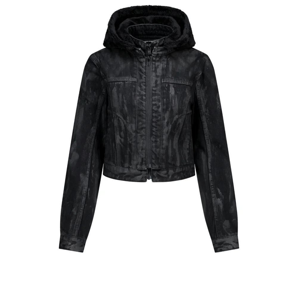(Emma) Hooded Denim Jacket in Black - 5