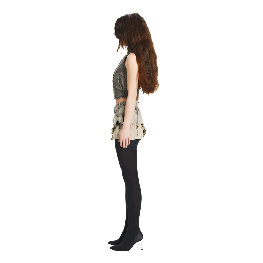 Detachable Hood Denim Vest in Faded Black - 3