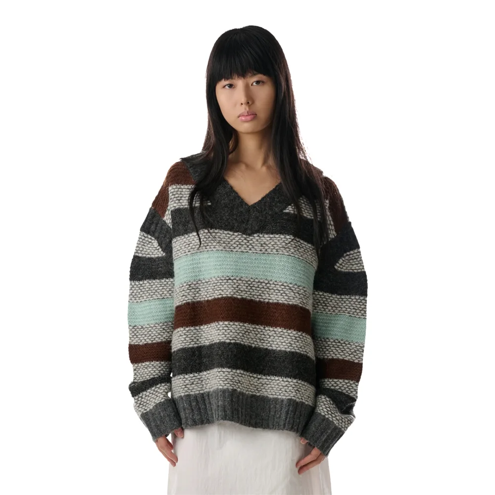 Brown Striped Garter Sweater