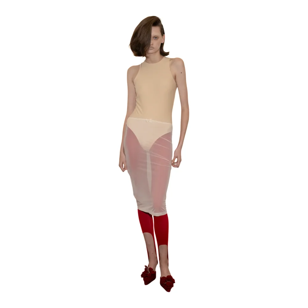 Mesh Midi Skirt With Bow Peach (Made to order)