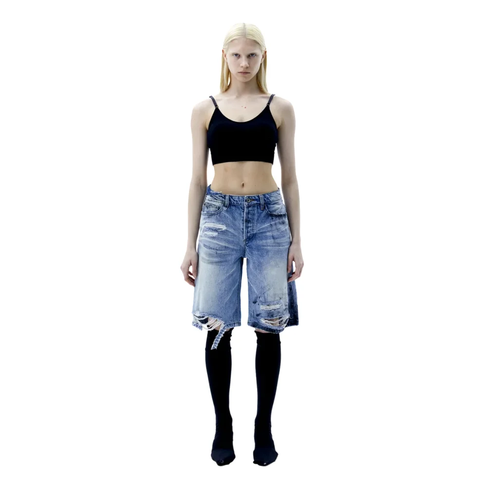 (Ariella) Dirty Denim Shorts — Light Blue