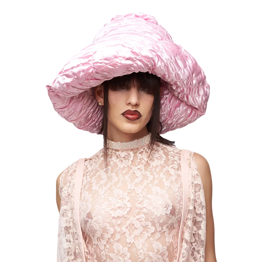 Narcissus Ruched Satin Hat — Pink