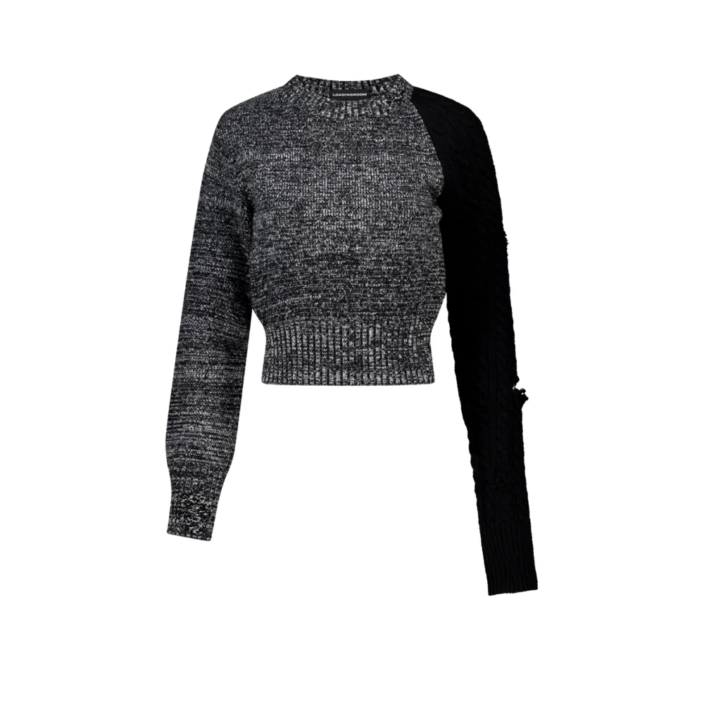 (Emma) Unbalanced Knit Sweater in Melange Grey - 2
