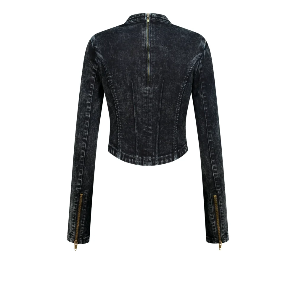 Moto Denim Jacket in Dark Blue - 4