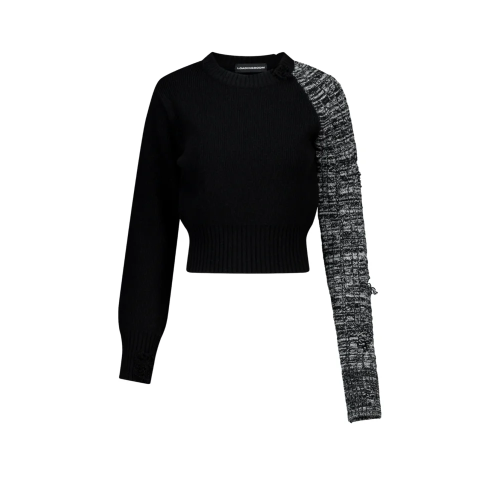 (Emma) Unbalanced Knit Sweater in Black - 5