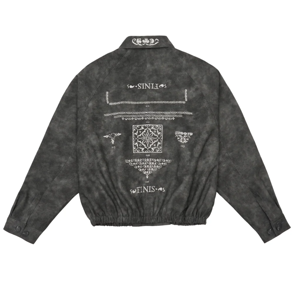 Embroidered Leather Jacket in Charcoal