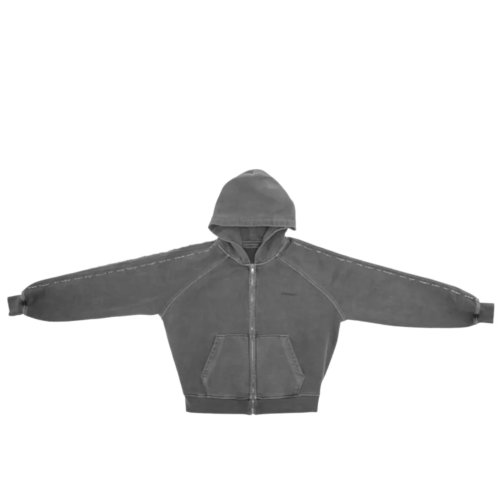 Beaded Track Hoodie in Pigment Washed Grey - 4