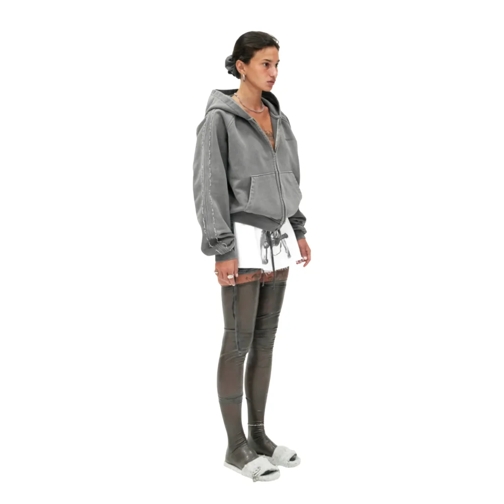 Beaded Track Hoodie in Pigment Washed Grey - 2