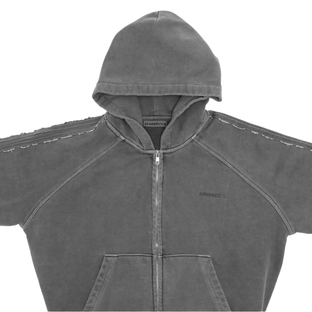 Beaded Track Hoodie in Pigment Washed Grey - 3