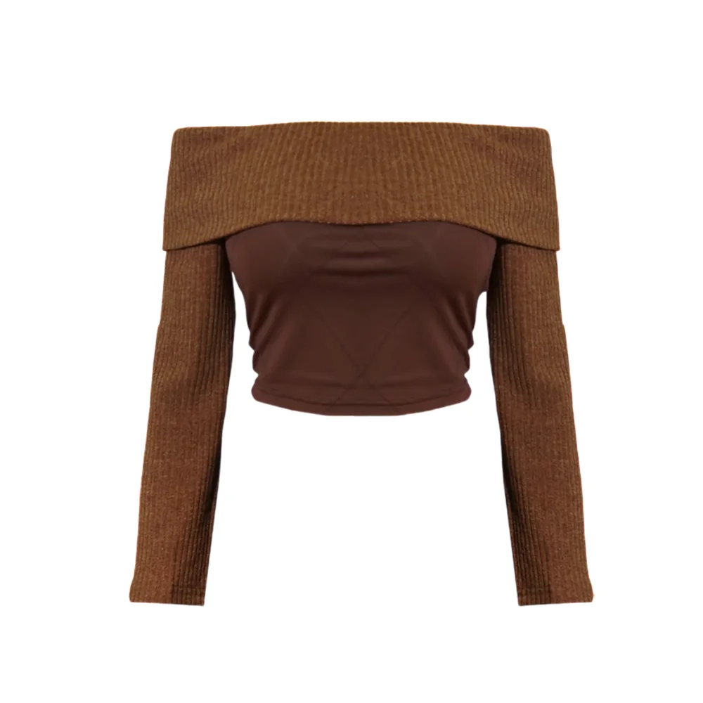 Coffee Powder Off Shoulder Top