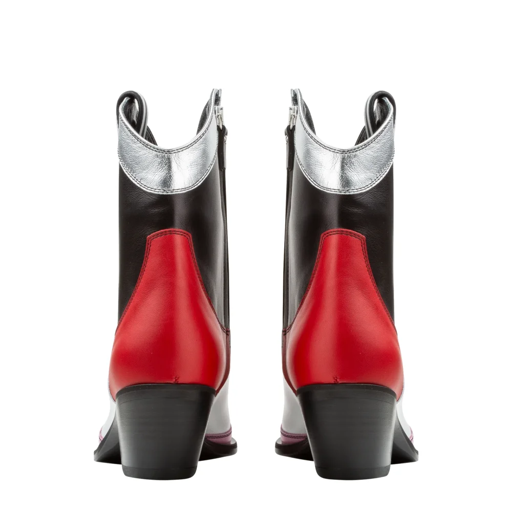 Tronchetto Donna Texan Ankle Boots — Black/Red/Pink - 5