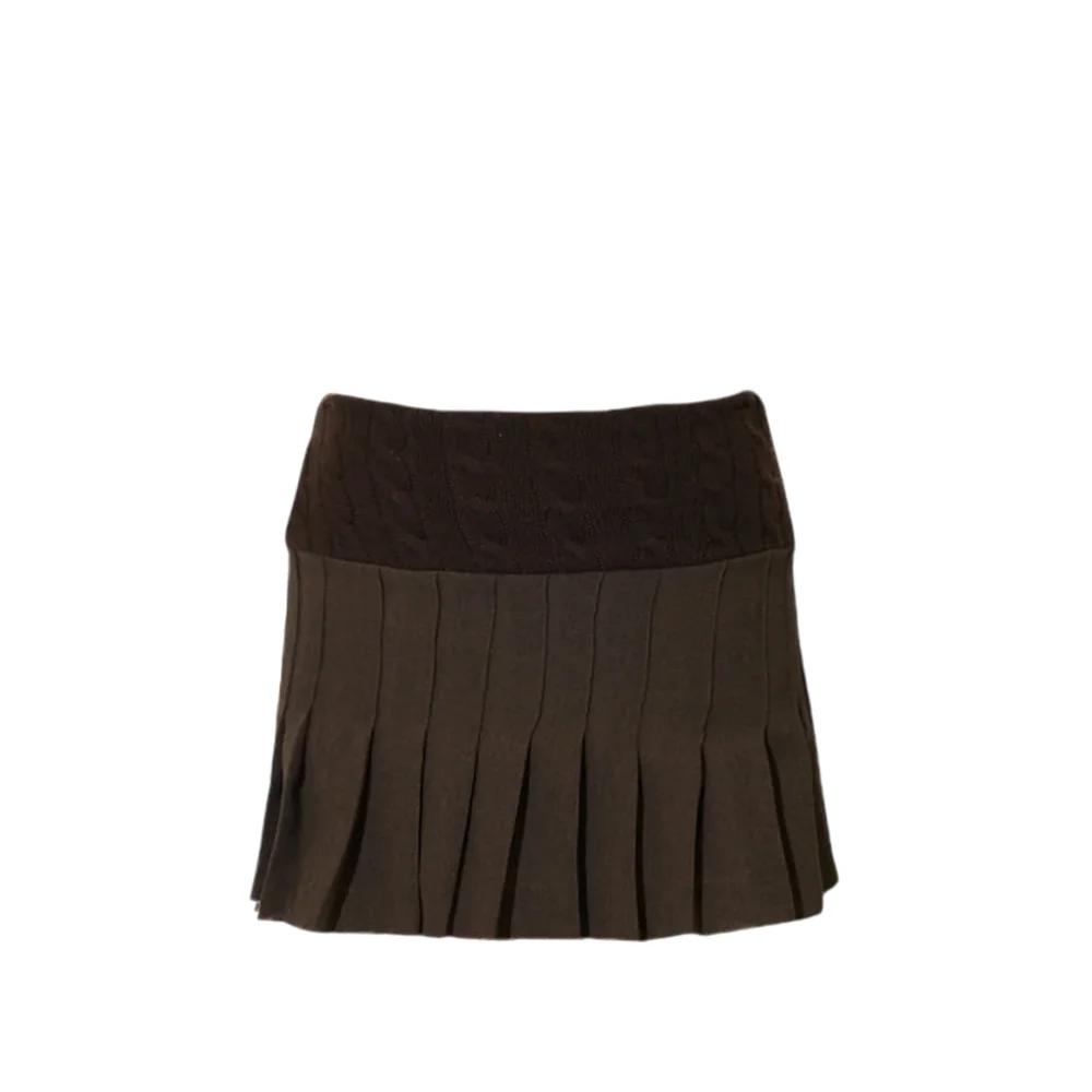 Darker Plaid Mini Skirt in Dark Brown