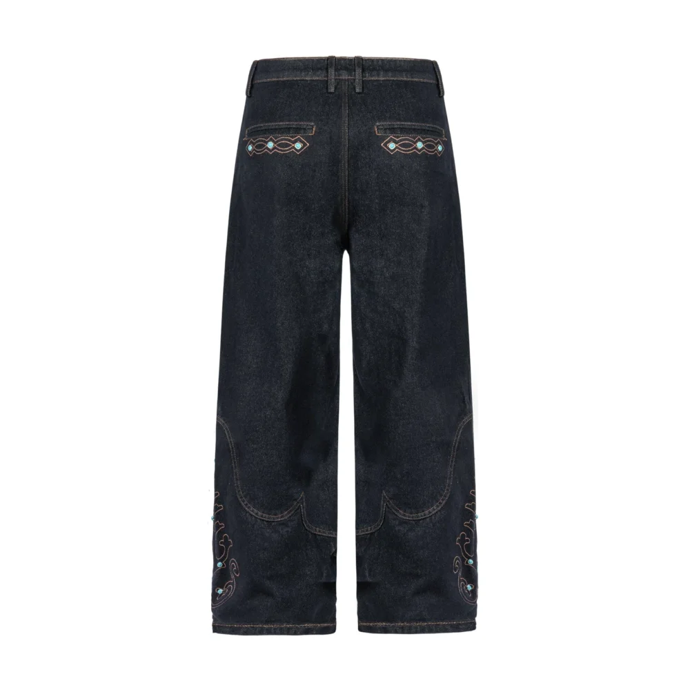 Western Embroidered Gemstone Denim Jeans - 2