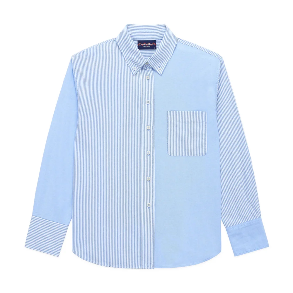 Women's Oversized Oxford Shirt Blue Mixed Stripe