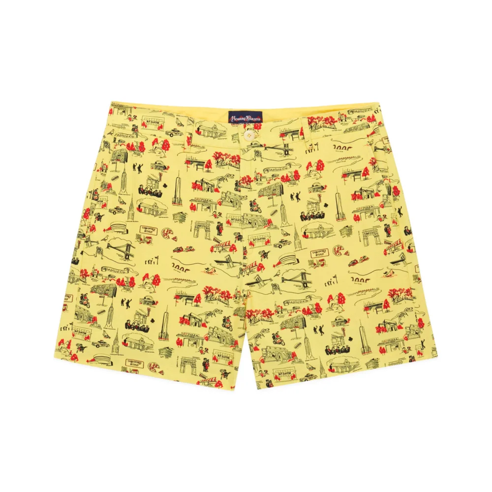 Men's Flat Front Cotton Linen Shorts NYC Map Print
