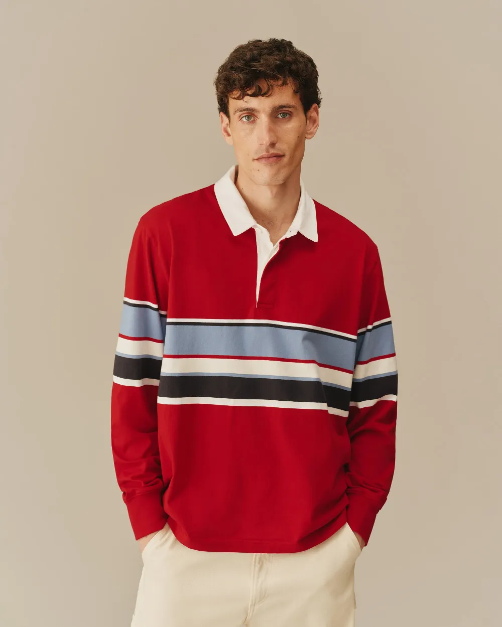 Cotton Center Stripe Rugby Red