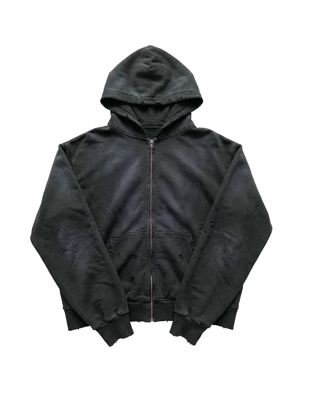 DISTRESSED & WASHED ZIP HOODIE