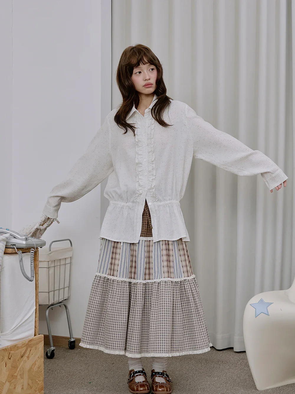 MUKTANK×LOUMUTAKU Three-Color Plaid Tiered Skirt - 2