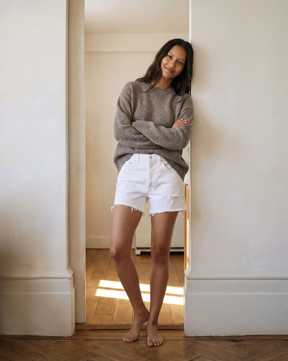 Cai Cut Off Short || White Noise Embroidery