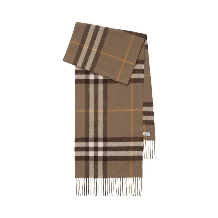 Burberry Check Fringed Edge Scarf 'Vole Brown'