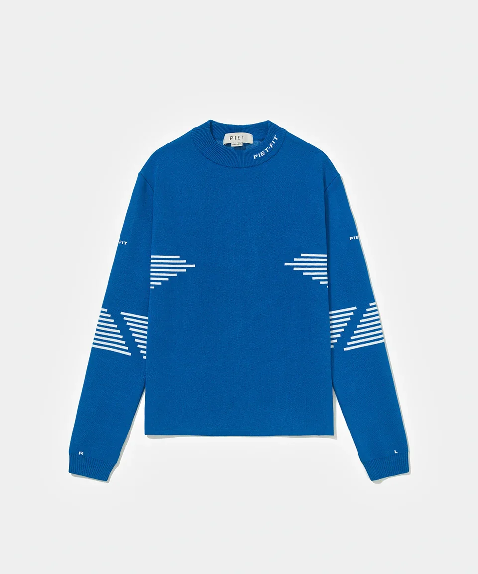 Fitted Long Sleeve Sport Sweater - Blue