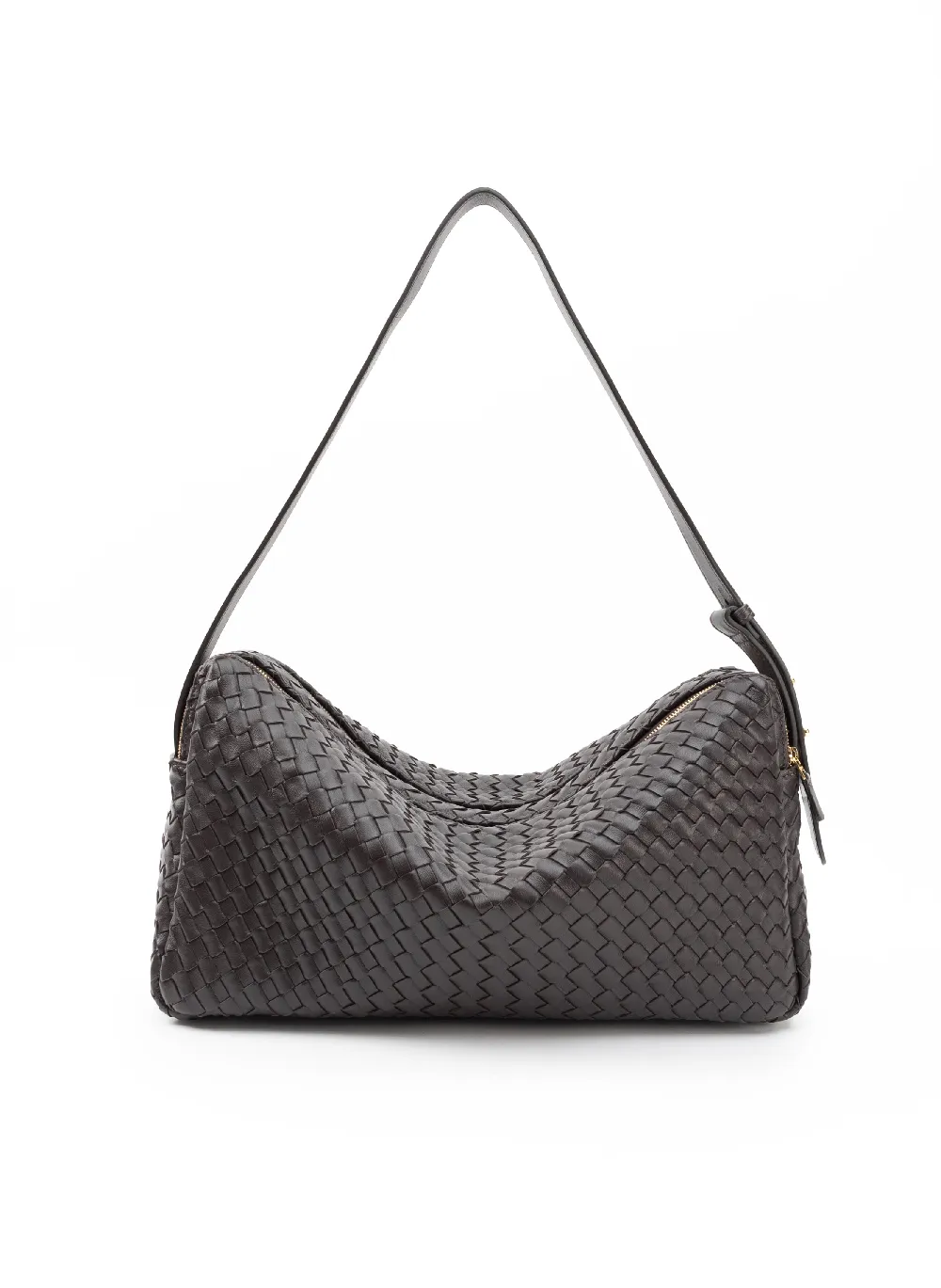 Trousse Large Woven Leather Dark Brown