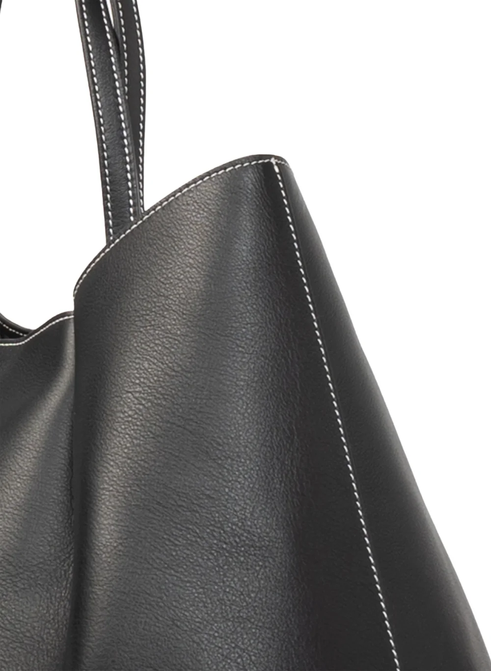 Dimple Tote Pebbled Leather Black/White Stitches - 4