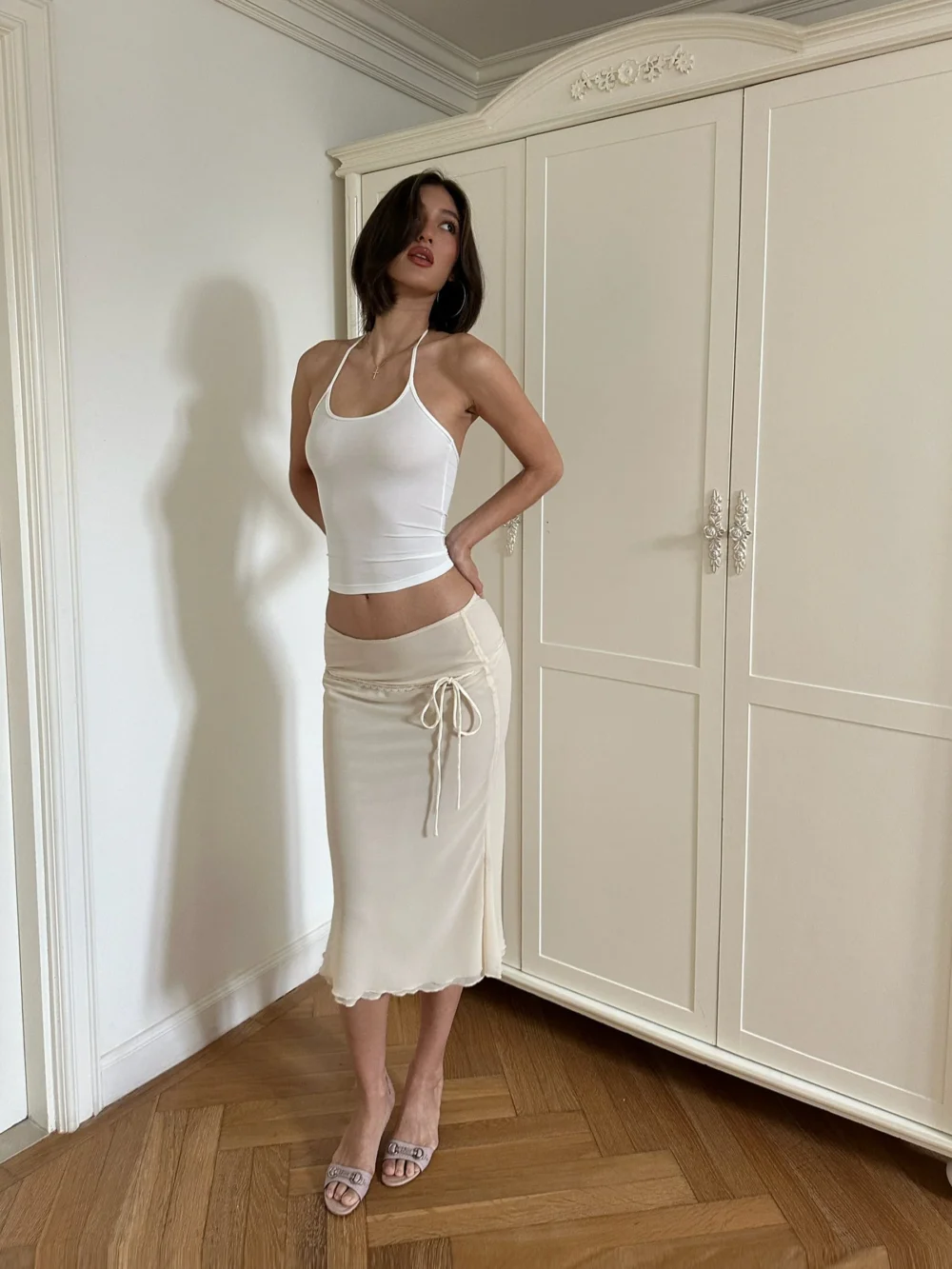 Eleni Midi Skirt - Chiffon Ivory