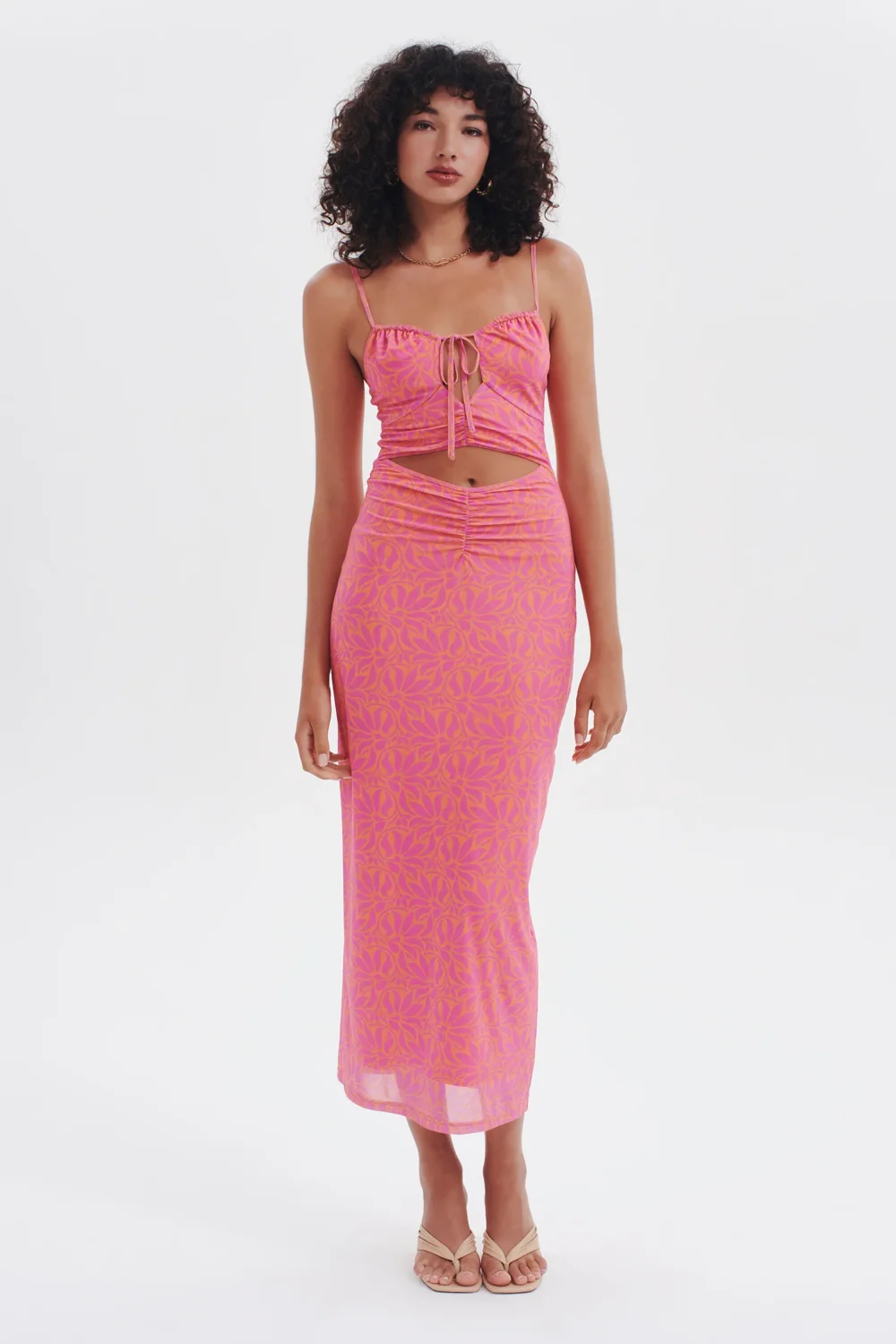 Desire Mesh Midi Dress Pink Palm