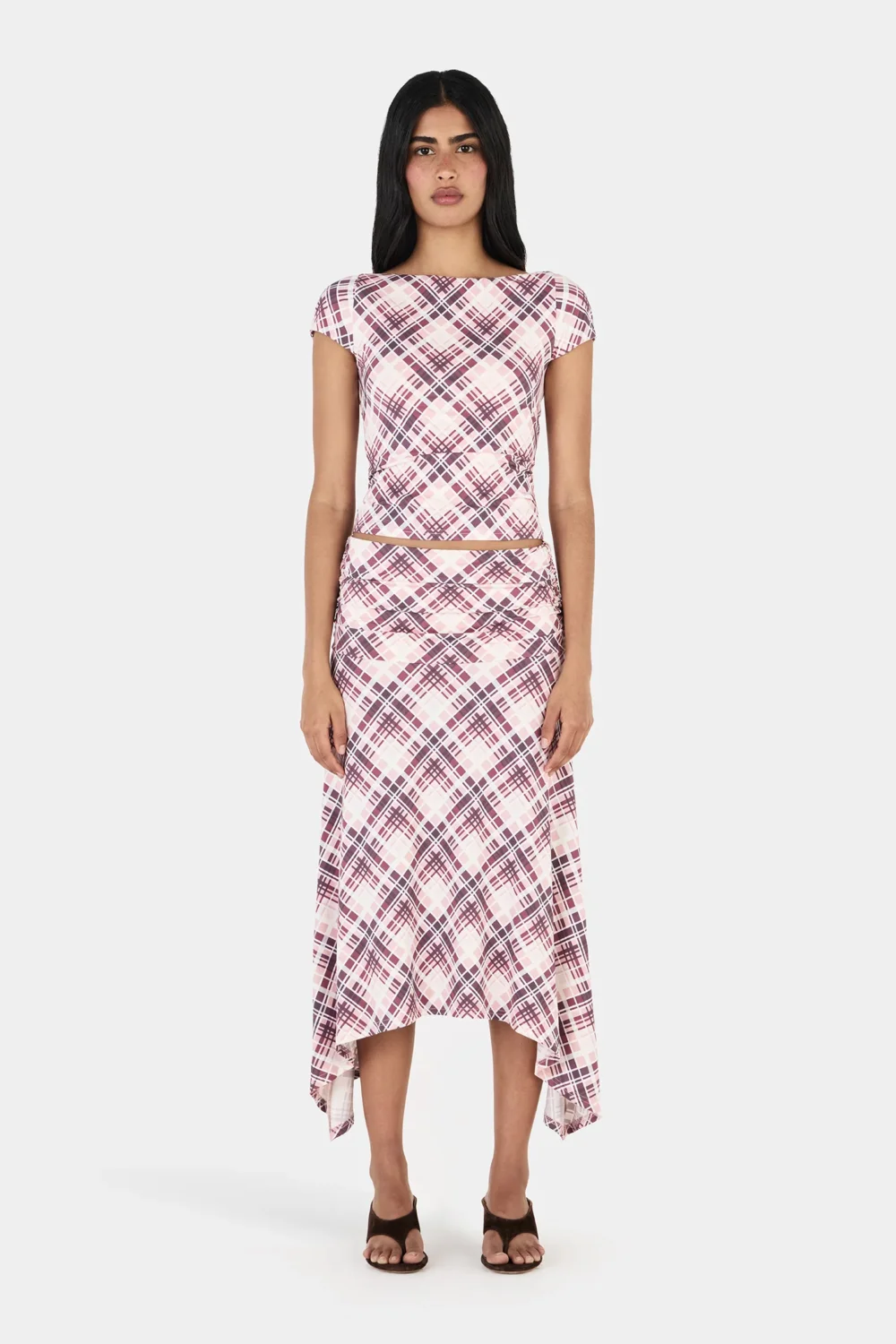 Farrah Midi Skirt Berry Plaid