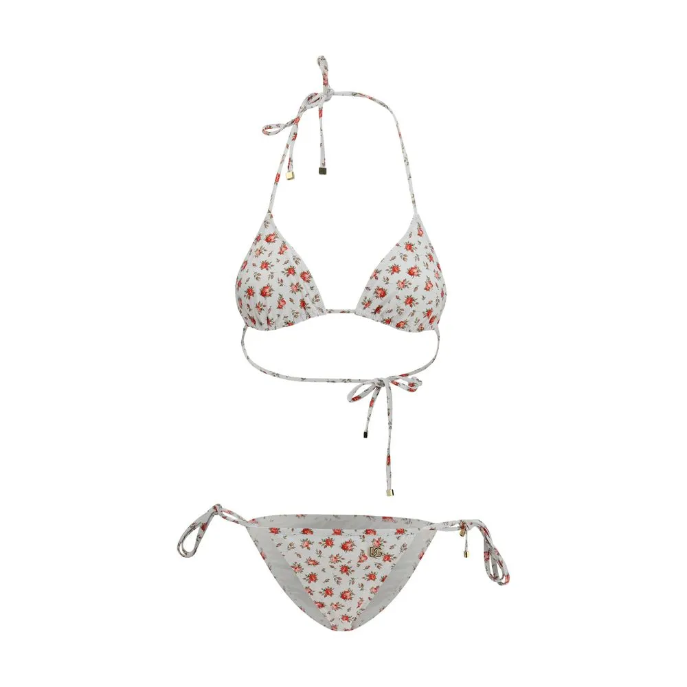 Dolce & Gabbana Floral-Print Triangle Bikini — White