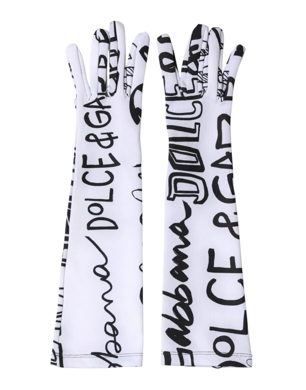 Dolce & Gabbana DG Logo Elbow-Length Gloves — White