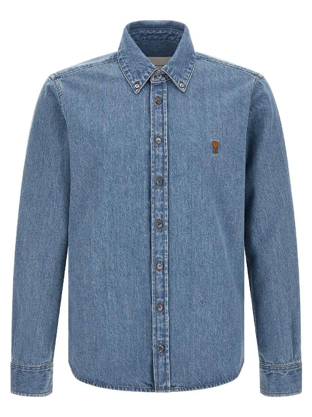 AMI Paris Ami de Coeur Embroidered Denim Shirt — Blue
