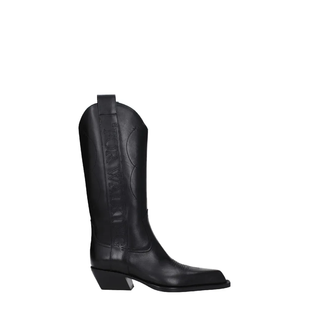 Off-White Leather Western-Style Boot — Black