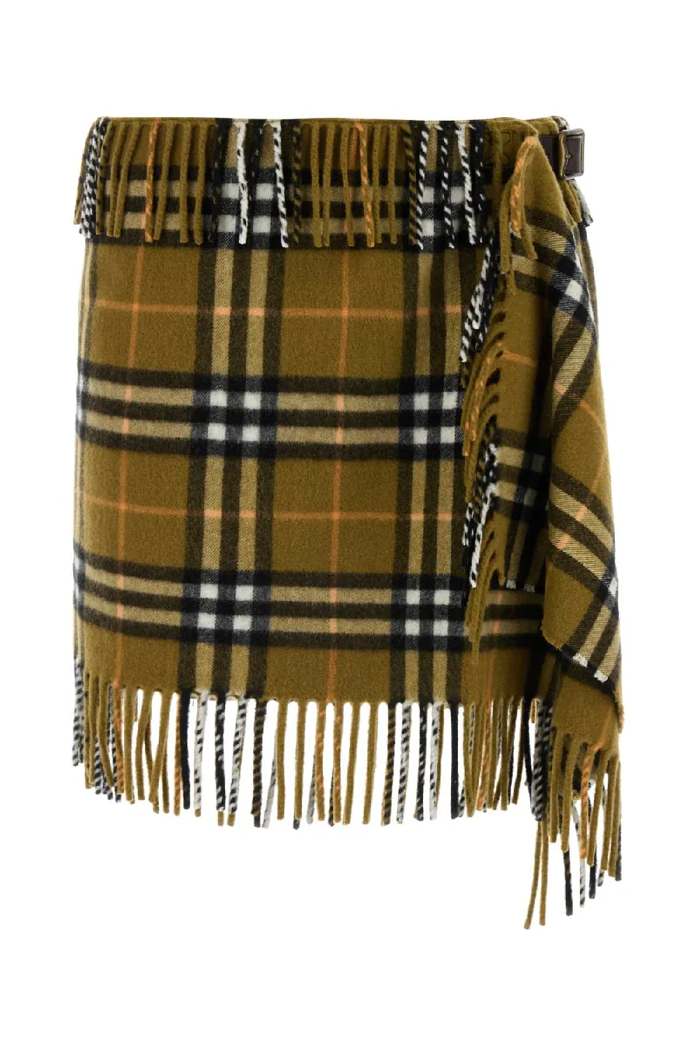 Burberry Tartan Wool Wrap Skirt — Gold