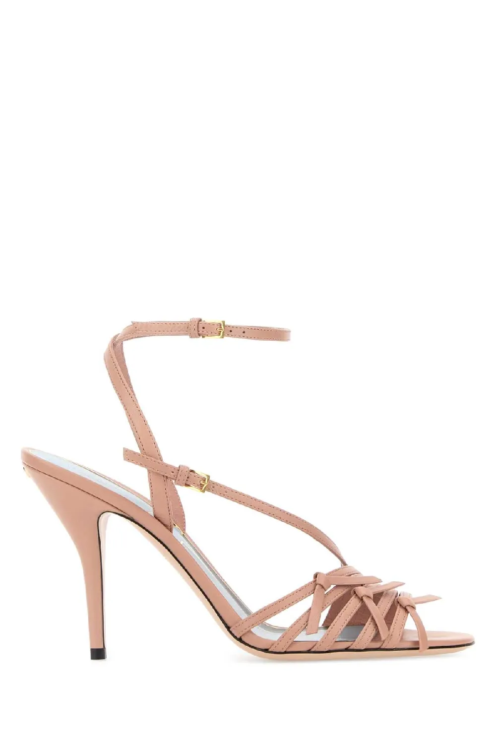 Valentino Garavani Strappy Leather Sandal Heel — Beige