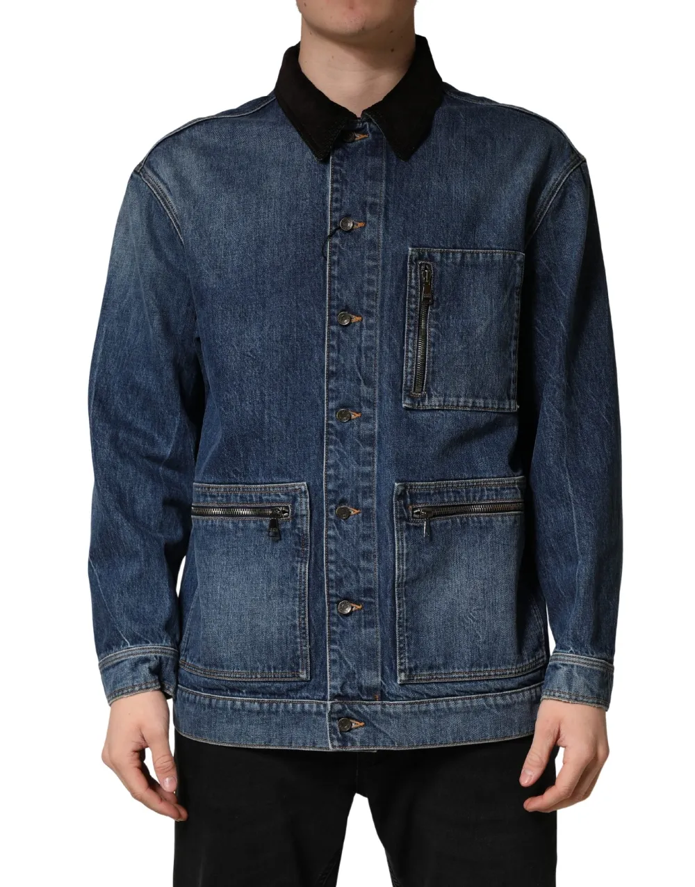 Dolce & Gabbana Cotton Denim Blouson Jacket — Blue