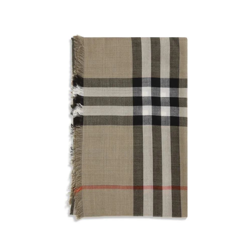 Burberry Reversible Check Wool and Silk Scarf — Beige