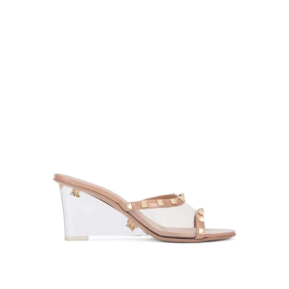 Valentino Garavani Stud-Trimmed Leather Mule — Beige