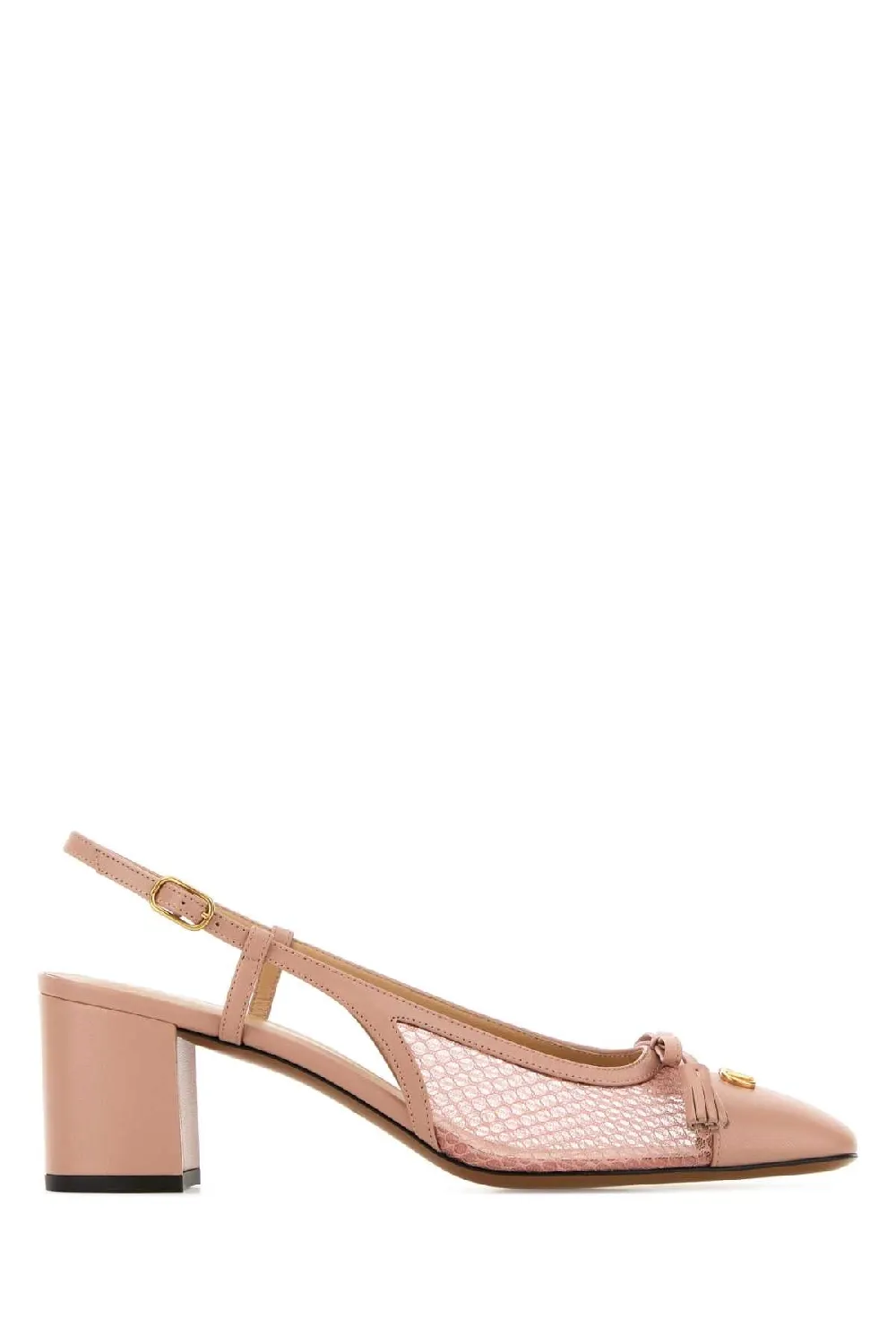 Valentino Garavani Mesh-Panel Leather Slingback Heel — Beige